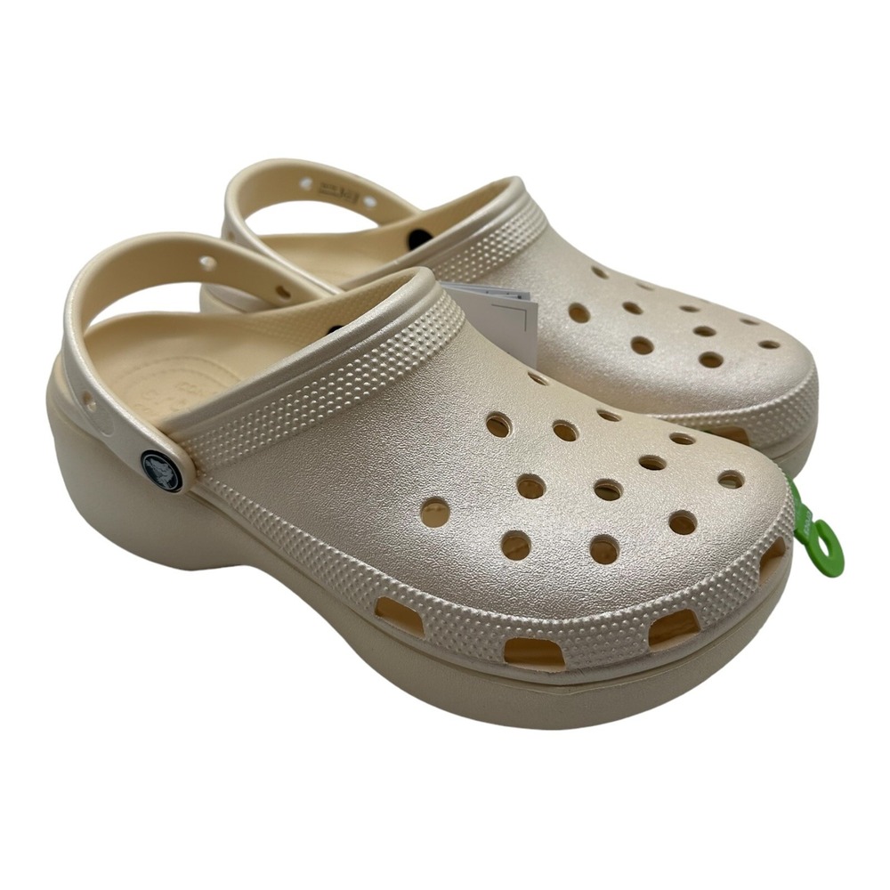 Crocs Classic Platform Retro Shimmer‎ Clog Womens Sz 11 Vanilla 208590-108 NWT